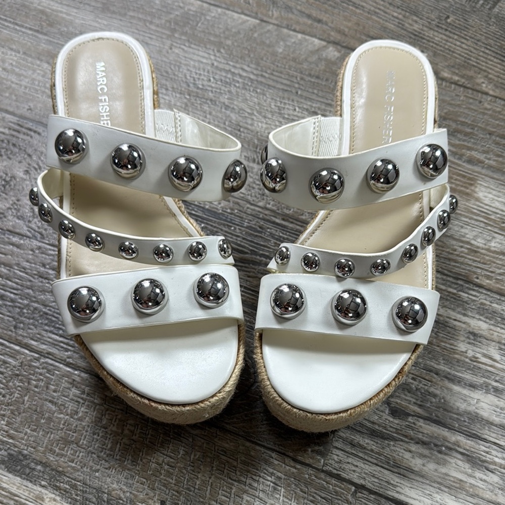 Marc Fisher White Studded Women's Sandals, Size 7